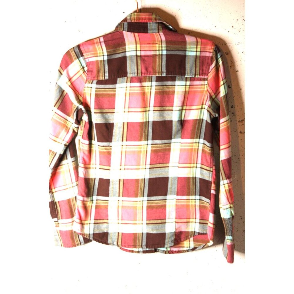Aeropostale Eighty Seven Plaid Pink Aqua Shirt Long Sleeves Womens Petite sz S/P - Picture 2 of 6